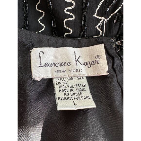 Vintage Laurence Kazar Black Beaded Art Deco Style Silk Cocktail Dress size L - Picture 3 of 12